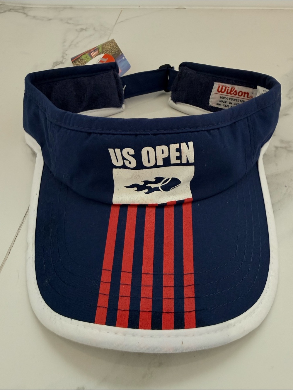 Wilson US Open Tennis Visor Hat Navy Blue Red Stripes Retro NWT One Size